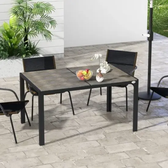 Syemin Patio End Table, Rectangular Outdoor Dining Table with All-Weather Faux Wood Top for Garden, Lawn, Patio, Gray, 39.7"*55"*35.5" image {5}