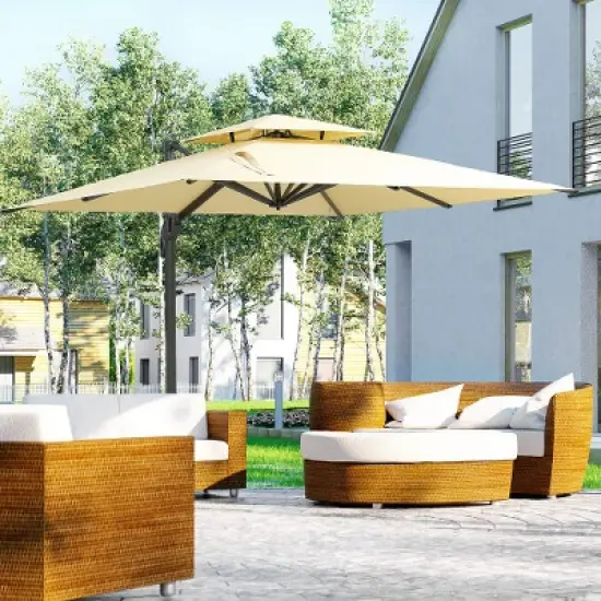 Akoasm 102.25 in. H Square 360-Degree Rotation Hanging Cantilever Patio Umbrella with Aluminum Cross Base-Beige image {3}