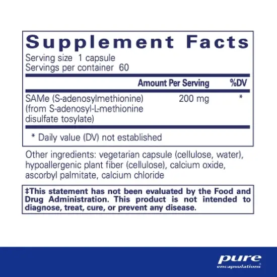 Pure Encapsulations SAMe S-Adenosylmethionine 180's - Supports Joint Health & Glutathione Production* - Gluten Free & Non-GMO - 60 Capsules image {1}