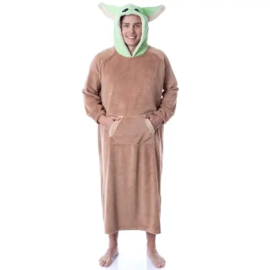 Star Wars The Mandalorian Baby Yoda Costume Adult Wearable Blanket Pullover Robe Brown image {1}