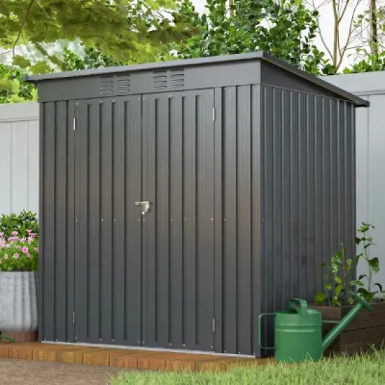 6x4 FT Metal Outdoor Storage Shed with Floor Frame, All-Weather Small Garden Tool Shed for Backyard or Lawn &ndash; Cuddlewood image {1}