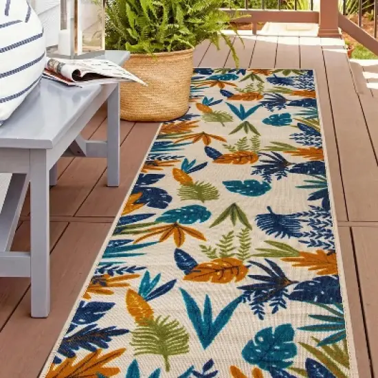 World Rug Gallery Contemporary Floral Leaves Indoor/Outdoor Area Rug:  Quick Dry,  UV Protection,  Flat Pile image {9}
