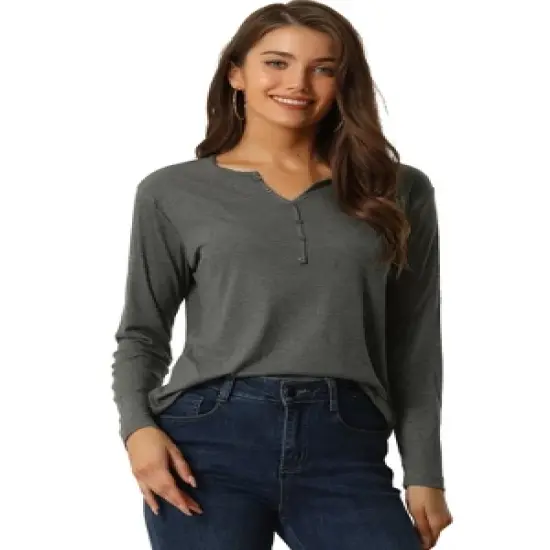 cheibear Womens Casual V Neck Ribbed Pullover Long Sleeve Sleepwear Tops image {7}