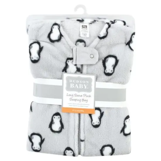 Hudson Baby Plush Long-Sleeve Sleeping Bag, Sack, Blanket, Gray Penguin image {1}