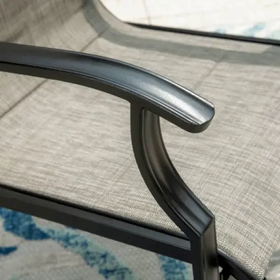 7pc Patio Dining Set with Wood Grain Tabletop & Metal Padded Arm Chairs - Captiva Designs image {11}