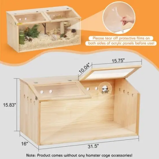 Sandinrayli Wooden Hamster Cage, Large Hamster Habitats Enclosure with Acrylic Window & Openable Top image {6}