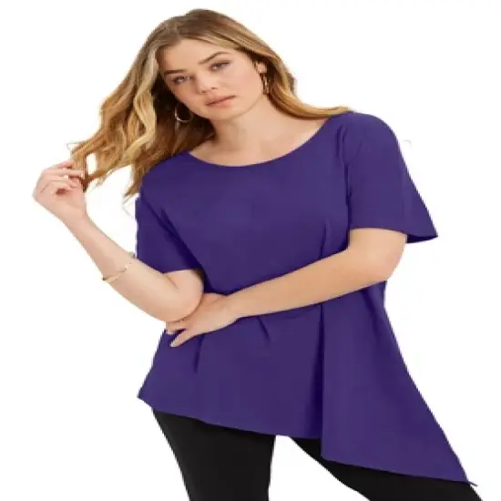 June + Vie by Roaman's Women&rsquo;s Plus Size Short-Sleeve Asymmetrical Tunic image {5}