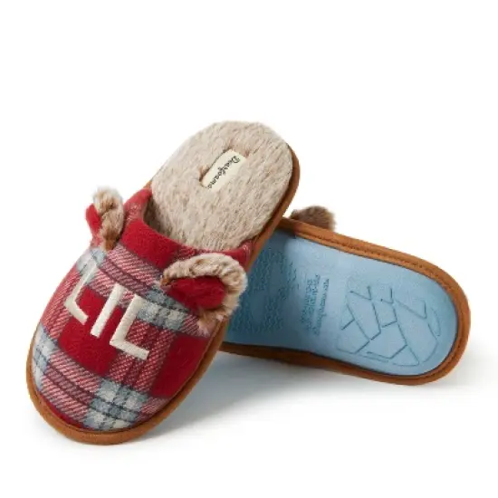 Dearfoams Kid's Unisex Lil Bear Red Plaid Scuff Slippers image {1}
