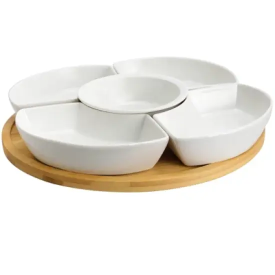 6pc Stoneware Beautiful Rounds Party Serving Set White - Elama: Entertaining Serveware & Condiment Bowls, Lazy Susan image {4}