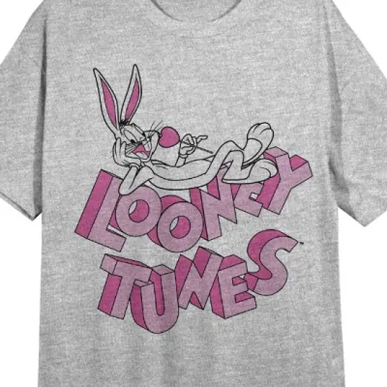 Looney Tunes Bugs Bunny and Series Title Logo Women's Gray Short Sleeve Crew Neck Sleep Shirt image {1}