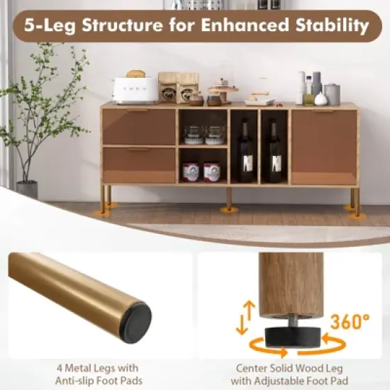 Costway Mirrored Buffet Cabinet Rustic Kitchen Sideboard Storage Cabinet with 2 Drawers image {5}