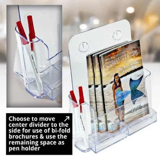 Azar Displays Clear Adjustable Letter Size, Bifold or Tri-Fold Brochure Holder with 2 Business Card Pockets, 2-Pack image {7}