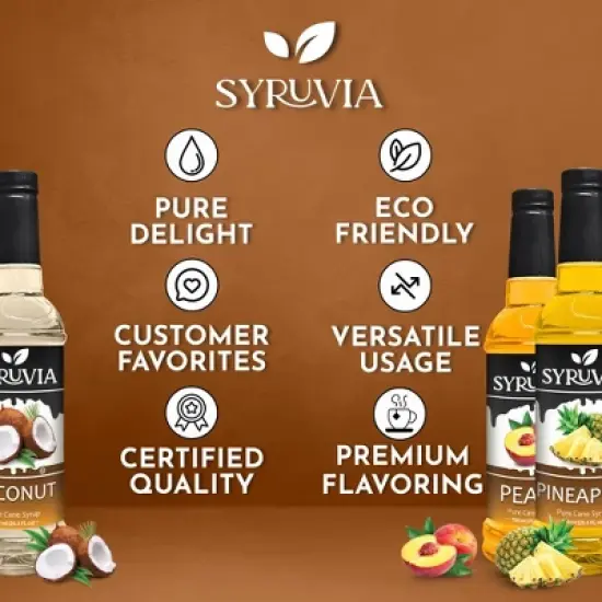 Syruvia Coffee Flavors Variety Pack: Coconut, Peach & Pineapple 25.4 fl oz Syrup image {4}