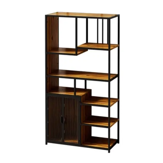 Multipurpose Bookshelf Storage Rack with Closed Storage Cabinets, Black + Brown - ModernLuxe image {5}