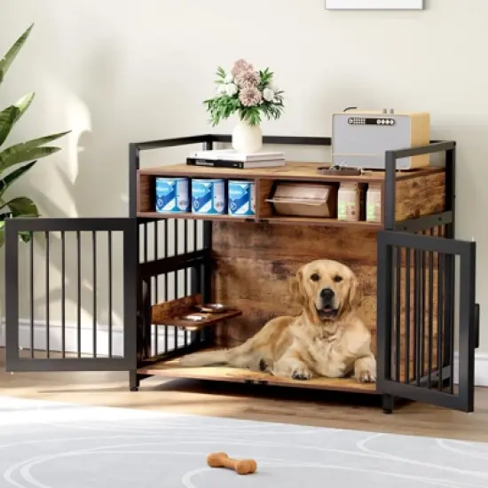 Indoor Dog Crate Furniture with Storage Shelf & Anti-Chew Design - Kennel for Small to Large Dogs image {6}