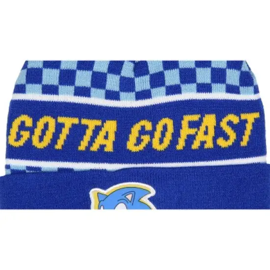 Sonic The Hedgehog Gotta Go Fast Cuffed Pom Beanie Hat Blue image {2}