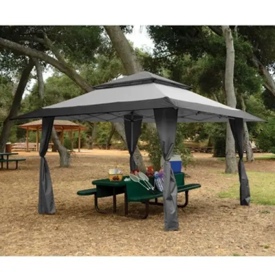 Z-Shade 13 x 13 Foot Adjustable Height Instant Gazebo Outdoor Canopy Patio Shelter Tent with Stakes, Steel Frame, and Storage Carry Bag, Gray image {3}