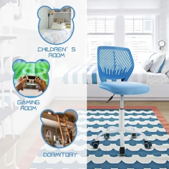 Costway Office Task Desk Armless Chair Adjustable Mid Back Swivel Study Chair Rose\Blue\Turquoise\Purple image {3}