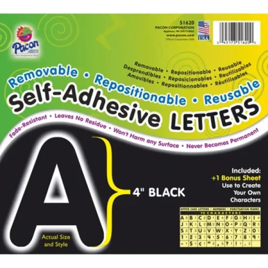 Pacon&reg; Self-Adhesive Letters, Black, Puffy Font, 4", 78 Characters image {1}