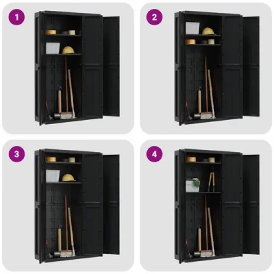 vidaXL Outdoor Storage Cabinet Black - 38.2"x14.6"x65" - Weather Resistant Polypropylene Utility Garden Cupboard image {8}