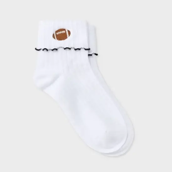 Women's Game Day Embroidered Football Pointelle Bobby Socks with Lettuce Edge Cuff - Wild Fable&trade; image {3}