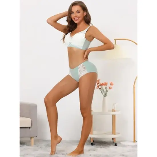 Allegra K Women's Wide Back Smoothing Floral Lace Wirefree Push Up Bra Sets image {4}