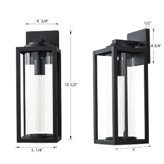 C Cattleya 2 Pack Matte Black Outdoor Wall Light with Cylinder Clear Glass Shade image {5}