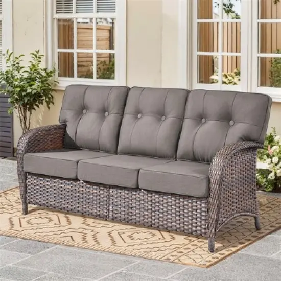 Gymojoy Outdoor Patio Couch PE Wicker 3-Seat Rattan Sofa image {7}