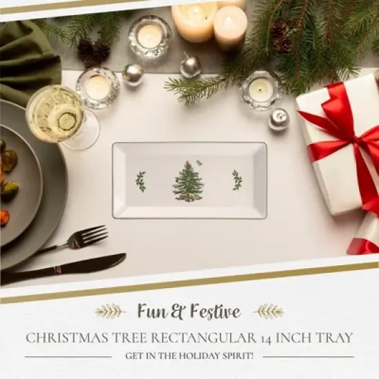 Spode Christmas Tree 14-Inch Rectangular Sandwich Tray, Porcelain Serving Platter - Tableware with Festive Charm, Dishwasher, Microwave, Freezer Safe image {1}