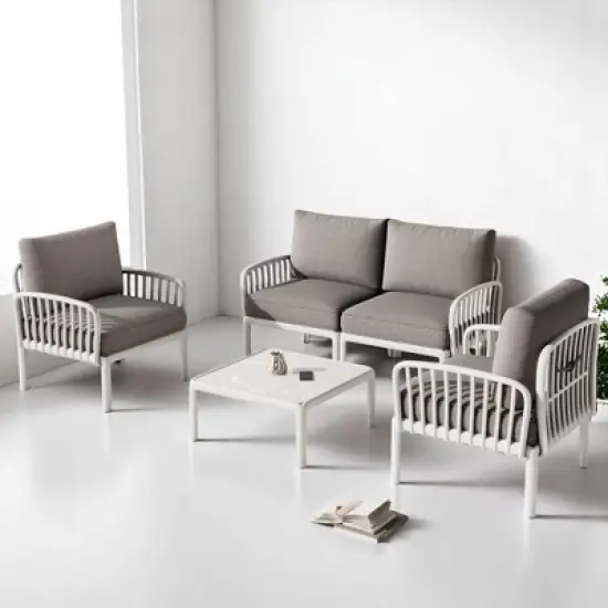 5-Piece Outdoor Plastic Sofa Set with Cushions and Coffee Table &acirc;&acirc;&sbquo;?Modular Sectional Furniture for Patio, Garden, or Balcony image {16}