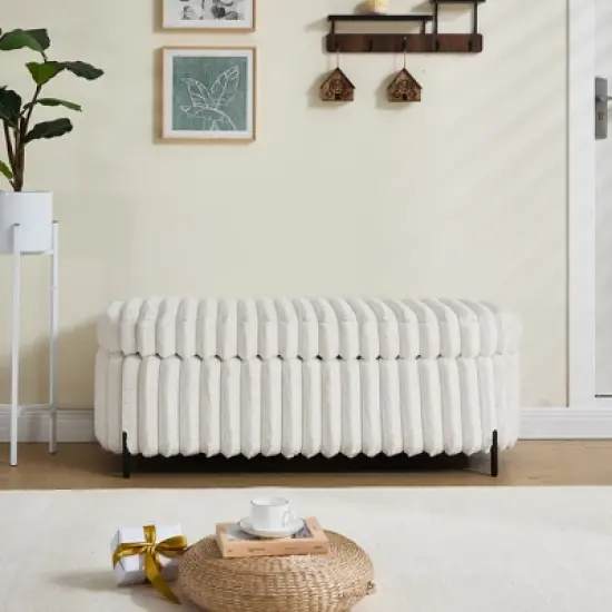 Dolonm 49 in. Faux Fur Storage Bench /Bed Bench with Flip Top with Black Metal Legs for Living Room Bedroom Entryway image {6}