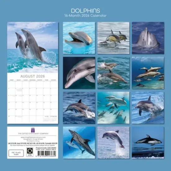 2026 Square Wall Calendar, Dolphins, 16-Month Animals Theme with 180 Reminder Stickers (12x12 In) image {3}