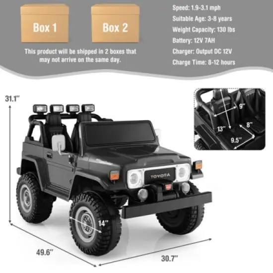 Costway 12V Licensed Toyota FJ40 RC 2 Seater Ride On Truck Car w/ Laser Light & Music RC w/ Laser Light & Music image {2}