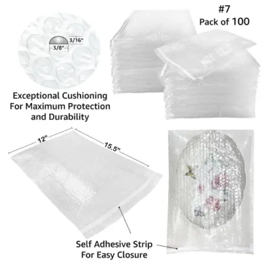 UOFFICE 200 Clear Bubble Out Bags 12" x 15.5" Self-Sealing Pouches image {8}