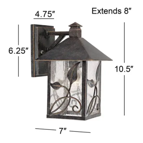 Franklin Iron Works French Garden Rustic Farmhouse Outdoor Wall Light Fixture Bronze Leaf Vine 10 1/2" Clear Seedy Glass for Post Exterior Barn Deck image {5}