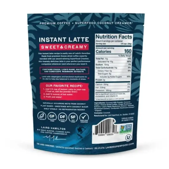 Laird Superfood Instafuel Medium Roast Instant Latte - 8oz image {1}