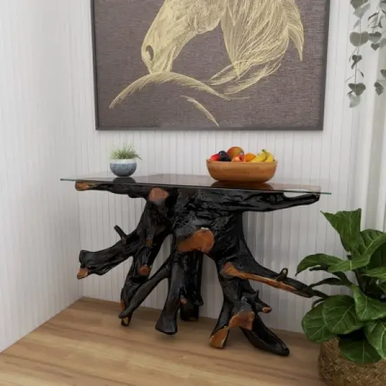 Contemporary Teak Wood Console Table Gold - Olivia & May image {14}