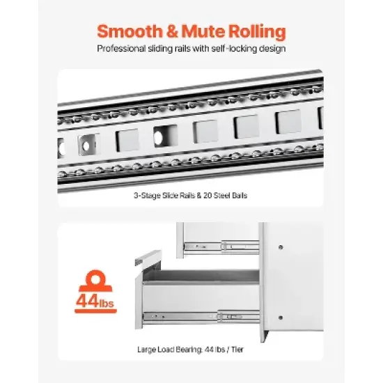 VEVOR Outdoor Kitchen Drawers 14.7\" W x 25.4\" H x 18.7\" D, Box Frame Style Flush Mount BBQ Drawers with Stainless Steel Handle, Silver image {5}