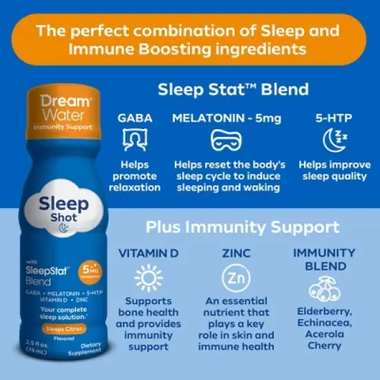 Dream Water Immunity Support Sleep Aid Drink Supplement; Melatonin 5mg, GABA, 5 image {2}
