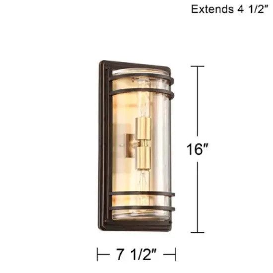 John Timberland Habitat Modern Outdoor Wall Light Fixture Bronze Warm Brass 16" Clear Glass for Post Exterior Barn Deck House Porch Yard Patio Home image {8}