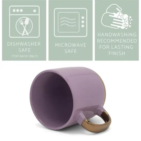 Elanze Designs Speckled 16 ounce Ceramic Mugs With Metallic Handle Set of 4, Purple image {2}