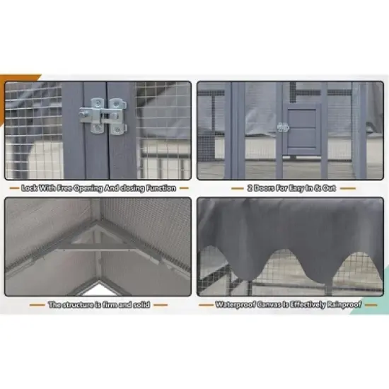 ELJGET 110" Metal Chicken Coop, Outdoor Large Chicken Run Rabbit Pet Playpen with Waterproof Cover for Yard Backyard Farm, Gray image {10}