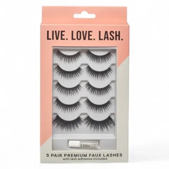 Spa Essentials 5 Pair Premium Faux Lashes with Adhesive &ndash; Reusable & Contact Lens Friendly False Eyelashes image {4}