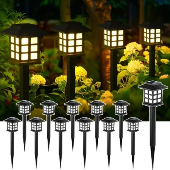 GIGALUMI Warm White Solar Path Lights, Waterproof LED with 10-Hour Runtime for Gardens, Patios & Driveways image {8}