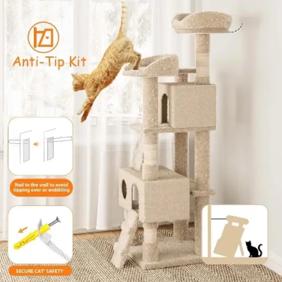 Tall Cat Tree Tower for Large Indoor Cats, Multi-Level Condo with Plush Perch & Sisal Posts image {3}
