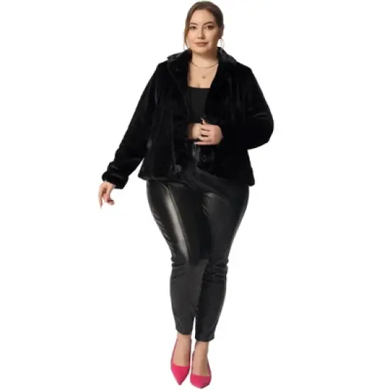 Agnes Orinda Women's Plus Size Long Sleeve Warm Notch Lapel Faux Fur Fluffy Cardigan image {2}