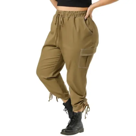 Agnes Orinda Women's Plus Size Drawstring Elastic Waist Cargo Pants with Pockets image {8}