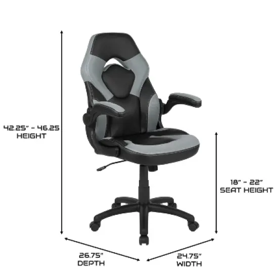 BlackArc High Back Gaming Chair with Gray and Black Faux Leather Upholstery, Height Adjustable Swivel Seat & Padded Flip-Up Arms image {3}