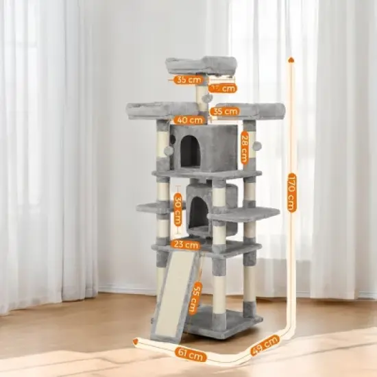 Feandrea 67"H Cat Tree Cat Tower for Indoor Cats, Plush Multi-Level Cat Condo with Scratching Posts, Light Gray image {3}
