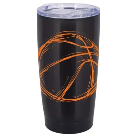 100 North 20 Ounce Stainless Steel On the Go Travel Tumbler With Push Top Lid, Basketball Sketch Black image {5}